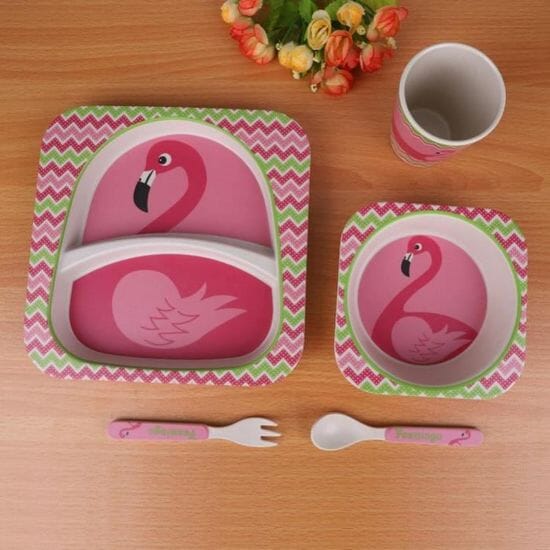 Vaisselle Bébé - BambooKid™ - Flamant rose - Bebe repas